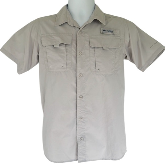 Columbia boy’s light gray short sleeve button front performance shirt size large - Picture 1 of 12